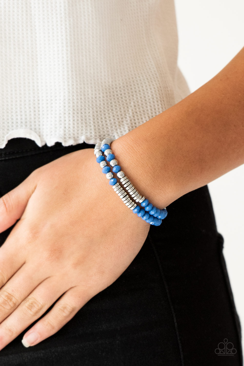 Paparazzi Downright Dressy - Blue Beads - Set of 2 Stretchy Band Bracelets - $5 Jewelry With Ashley Swint