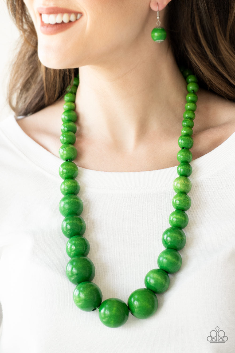 Paparazzi Effortlessly Everglades Green Gumball Wooden Necklace Earrings 5 Jewelry with Ashley Swint
