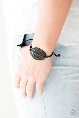 Paparazzi Forest Forager - Black Leather Leaf - Sliding Knot Bracelet - $5 Jewelry With Ashley Swint