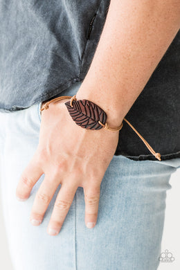 Paparazzi Forest Forager - Brown - Leather Leaf - Sliding Knot Bracelet - $5 Jewelry With Ashley Swint