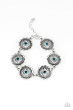 Load image into Gallery viewer, Paparazzi Funky Flower Child - Blue Rhinestone - Ornate Silver Bracelet - $5 Jewelry With Ashley Swint