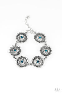 Paparazzi Funky Flower Child - Blue Rhinestone - Ornate Silver Bracelet - $5 Jewelry With Ashley Swint
