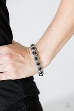 Load image into Gallery viewer, Paparazzi Globetrotter Goals - Black Beads - Studded Silver Frames - Stretchy Band Bracelet - $5 Jewelry With Ashley Swint