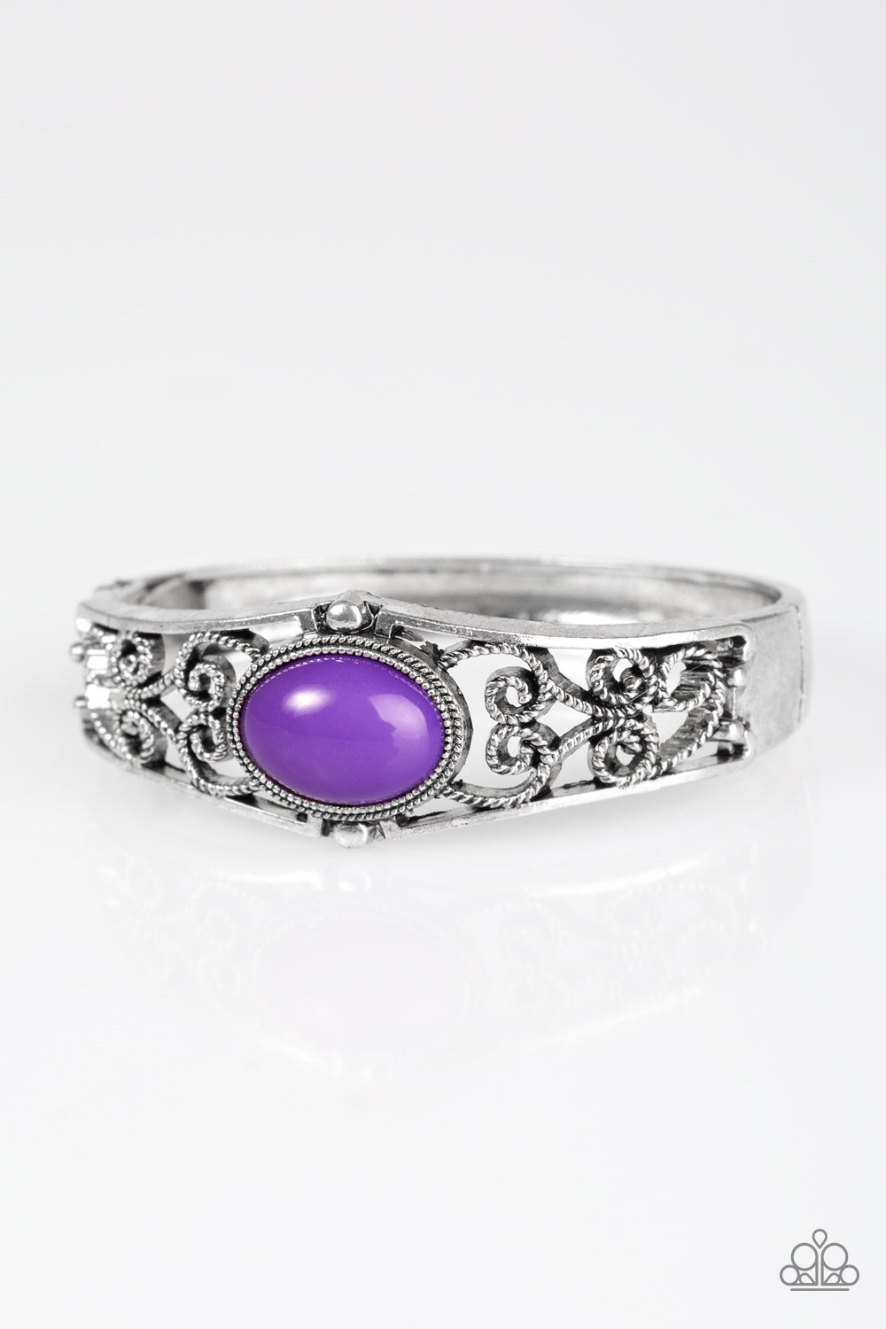 Paparazzi Joyful Journeys - Purple Bead  - Silver Filigree Hinged Bracelet - $5 Jewelry With Ashley Swint