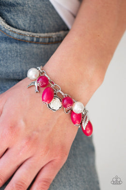 Paparazzi Love Doves - Pink - Pearls - Silver Bird and Feather Charms - Bracelet - $5 Jewelry With Ashley Swint