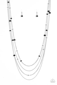 Paparazzi On The Front SHINE - Black Beads - Silver Chain Necklace & Earrings - $5 Jewelry With Ashley Swint