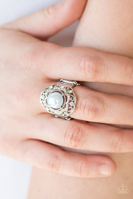 Paparazzi Pearl Princess - Blue Pearl - White Rhinestones - Silver Ring - $5 Jewelry With Ashley Swint