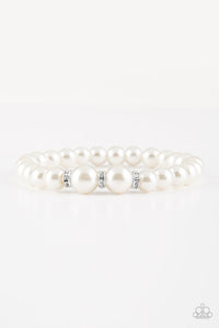 Paparazzi Radiantly Royal - White - Rhinestones & Pearls - Stretchy Band Bracelet - $5 Jewelry With Ashley Swint