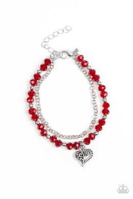 Paparazzi Rare Romance - Red Beads - Heart Charm Bracelet - $5 Jewelry With Ashley Swint