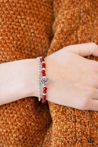 Paparazzi Rare Romance - Red Beads - Heart Charm Bracelet - $5 Jewelry With Ashley Swint