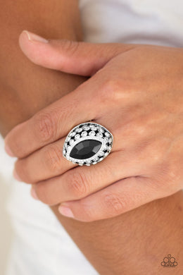 Paparazzi Royal Radiance - Black Rhinestone - Silver Ring - Life of the Party Exclusive May 2019 - $5 Jewelry With Ashley Swint