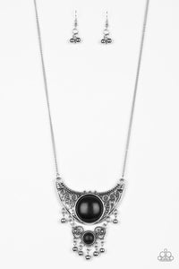 Paparazzi Summit Style - Black Stones - Silver Necklace with matching Earrings - $5 Jewelry With Ashley Swint