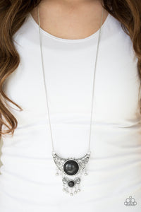 Paparazzi Summit Style - Black Stones - Silver Necklace with matching Earrings - $5 Jewelry With Ashley Swint