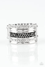 Load image into Gallery viewer, Paparazzi Top Dollar Drama - Black - and White Rhinestones - Glamorous Silver Ring - $5 Jewelry With Ashley Swint