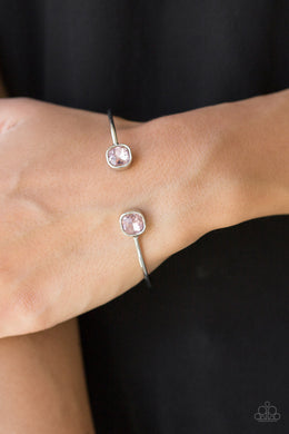 Paparazzi Totally Traditional - Pink Rhinestones - Silver Bar Cuff - Bracelet - $5 Jewelry With Ashley Swint