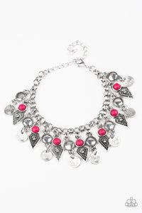 Paparazzi Triassic Trade Route - Pink Stone - Silver Bracelet - $5 Jewelry With Ashley Swint