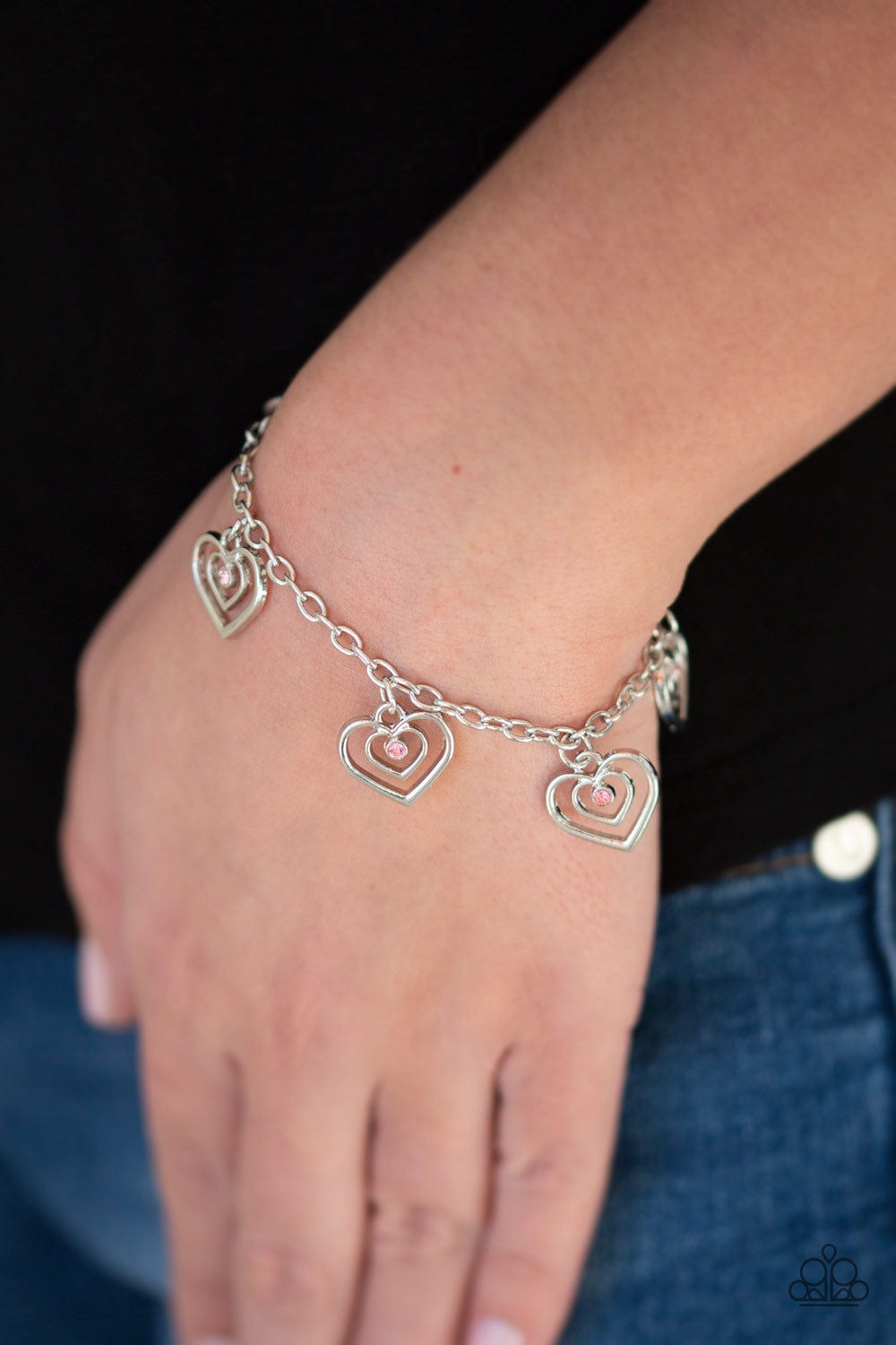 Paparazzi Unbreakable Hearts - Pink - Rhinestones - Silver Heart Bracelet - $5 Jewelry With Ashley Swint