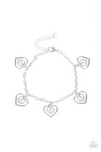 Load image into Gallery viewer, Paparazzi Unbreakable Hearts - White - Rhinestones - Silver Hearts - Bracelet - $5 Jewelry With Ashley Swint