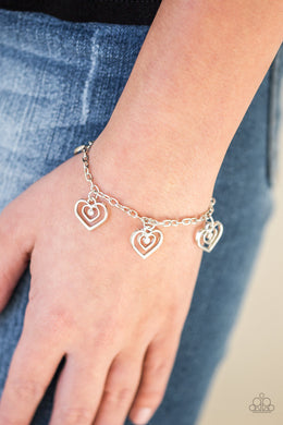 Paparazzi Unbreakable Hearts - White - Rhinestones - Silver Hearts - Bracelet - $5 Jewelry With Ashley Swint