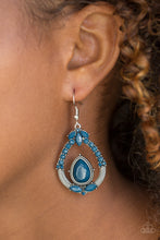 Load image into Gallery viewer, Paparazzi Vogue Voyager - Blue - Faceted Beads - Ornate Silver Teardrop Earrings - $5 Jewelry With Ashley Swint