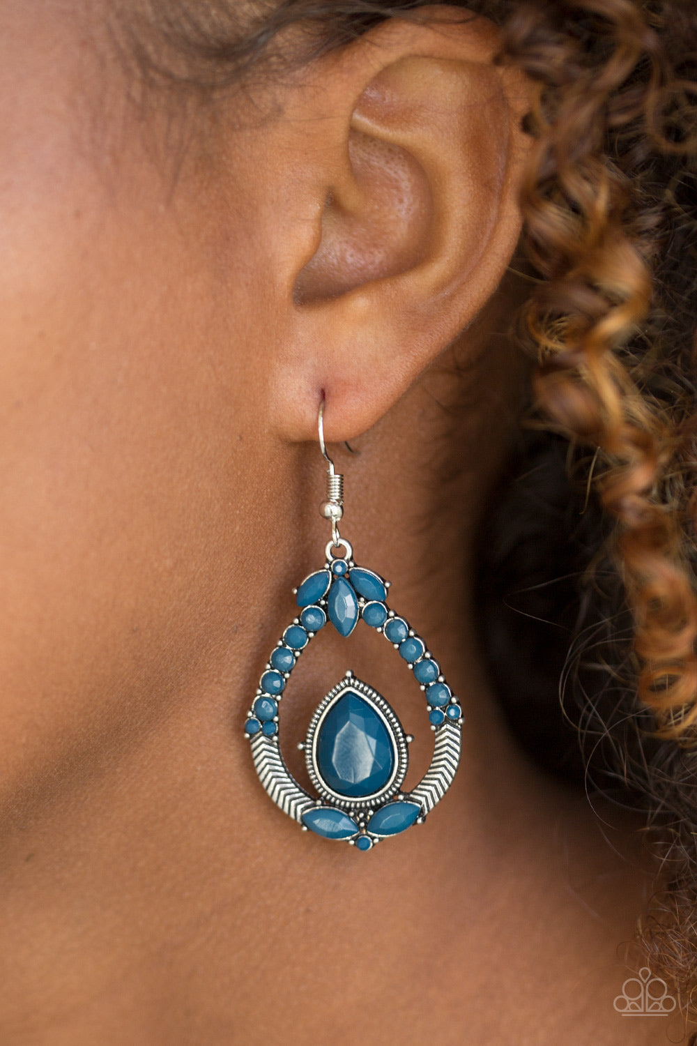 Paparazzi Vogue Voyager - Blue - Faceted Beads - Ornate Silver Teardrop Earrings - $5 Jewelry With Ashley Swint