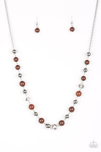 Paparazzi Weekend Getaway - Brown - Glittery Beads - Silver Chain Necklace & Earrings - $5 Jewelry With Ashley Swint