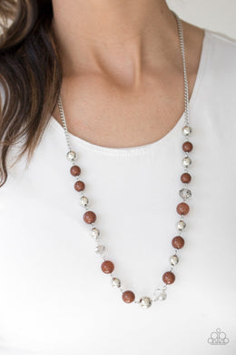 Paparazzi Weekend Getaway - Brown - Glittery Beads - Silver Chain Necklace & Earrings - $5 Jewelry With Ashley Swint