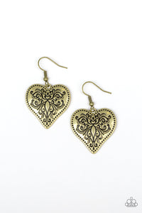 Paparazzi Western Heart - Brass - Stamped Paisley Pattern - Earrings - $5 Jewelry With Ashley Swint