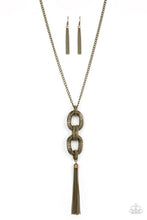 Load image into Gallery viewer, Paparazzi Enmeshed in Mesh - Brass - Box Chain - Bold Pendant Tassel - Necklace &amp; Earrings - $5 Jewelry with Ashley Swint