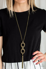Load image into Gallery viewer, Paparazzi Enmeshed in Mesh - Brass - Box Chain - Bold Pendant Tassel - Necklace &amp; Earrings - $5 Jewelry with Ashley Swint