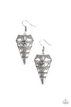 Load image into Gallery viewer, Paparazzi Jurassic Journey - Silver - Gray Bead - Silver Embossed Triangular Earrings - $5 Jewelry With Ashley Swint