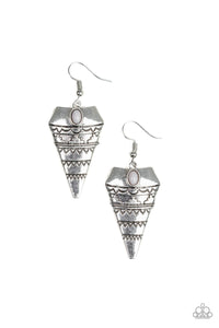Paparazzi Jurassic Journey - Silver - Gray Bead - Silver Embossed Triangular Earrings - $5 Jewelry With Ashley Swint