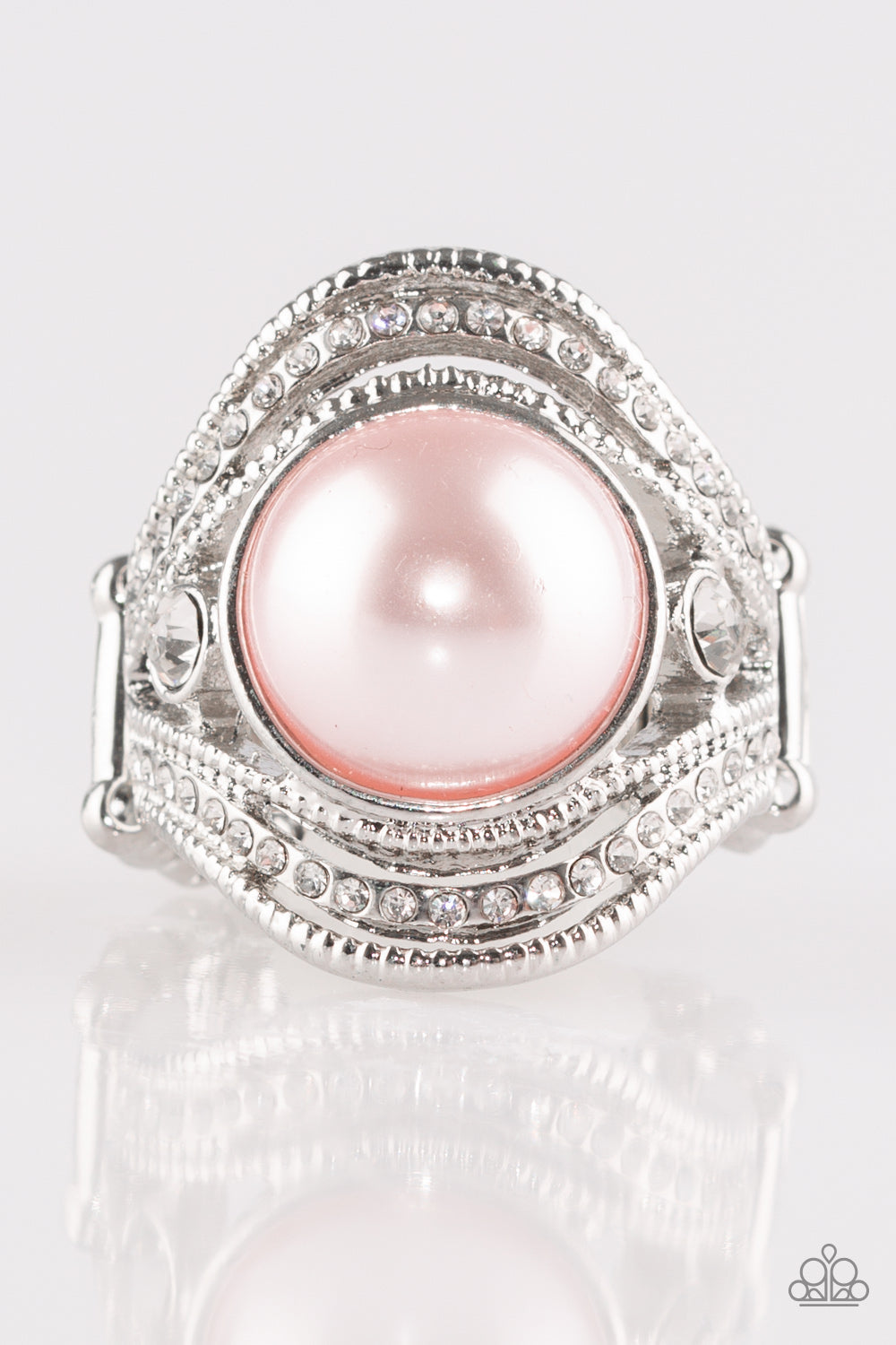 Paparazzi Quite Queen Mary - Pink Pearl - White Rhinestones - Silver Ring - $5 Jewelry With Ashley Swint