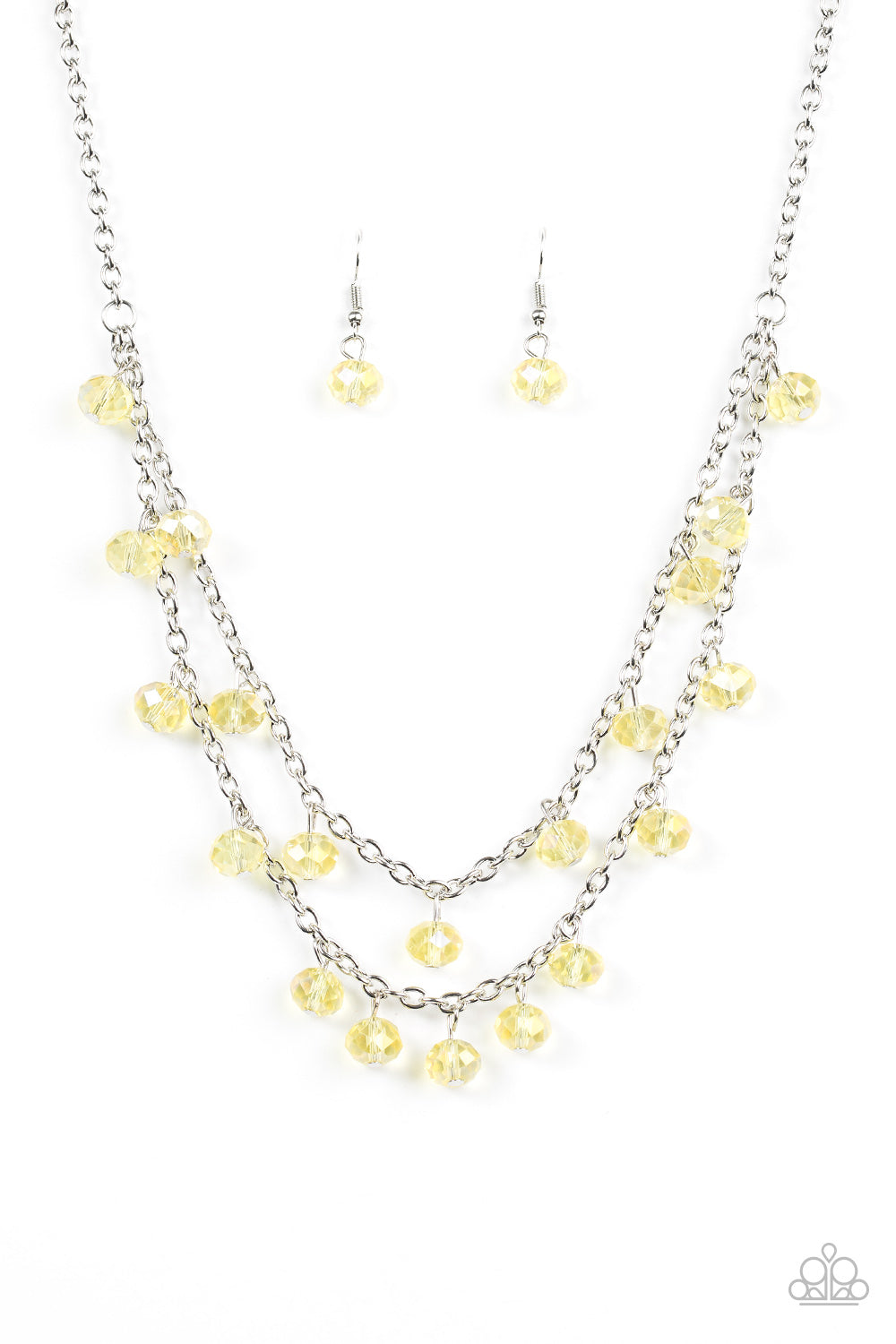 Paparazzi Super Supernova - Yellow - Crystal Beads - Silver Chains - Necklace & Earrings - $5 Jewelry With Ashley Swint