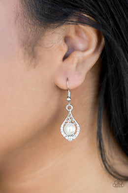 Paparazzi Westminster Waltz - White Pearl - Rhinestones - Earrings - $5 Jewelry With Ashley Swint