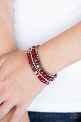Paparazzi Bracelet ~ Stacked Style Maker - Red set of stretch bracelets