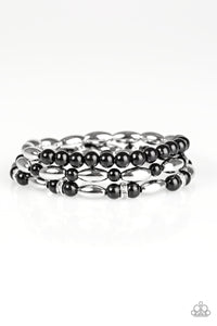 Paparazzi Chic Contender - Black Beads - White Rhinestones - Silver Beads - Set of 3 Bracelets - $5 Jewelry With Ashley Swint