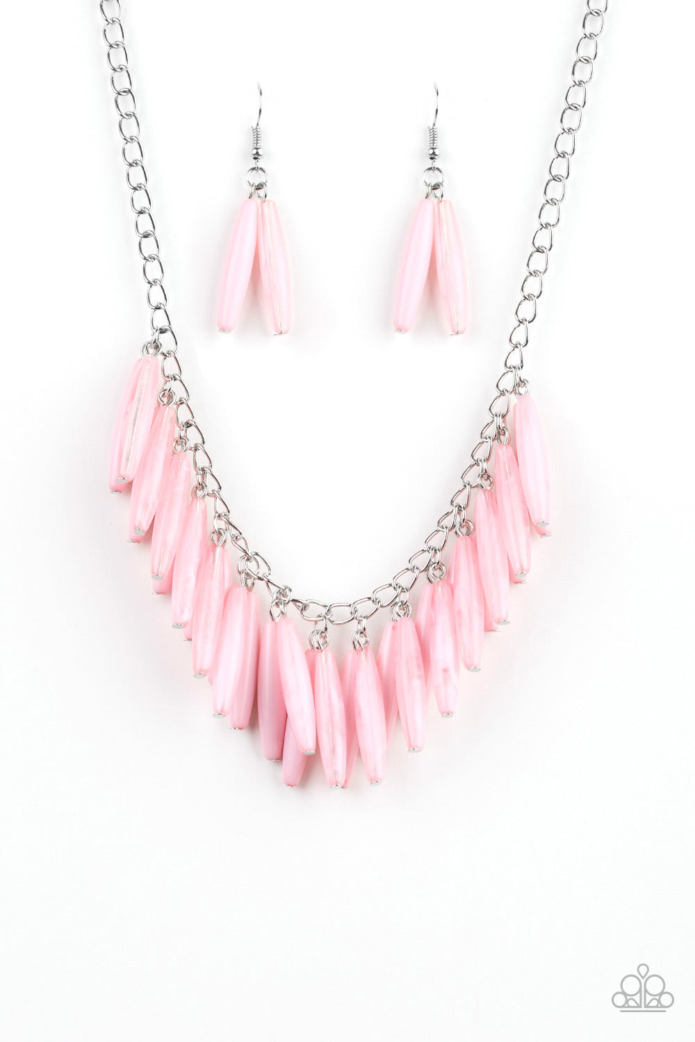 Paparazzi Full Of Flavor - Pink Beads - Silver Chain Necklace & Earrings - $5 Jewelry With Ashley Swint