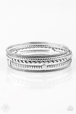Paparazzi When The Going Gets Rough - Silver Bangles - Set of 5 Bracelets - $5 Jewelry With Ashley Swint