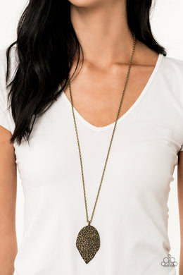 Paparazzi Natural Re-LEAF - Brass Rhinestone Leaf Necklace - 2019 Convention Exclusive - $5 Jewelry With Ashley Swint