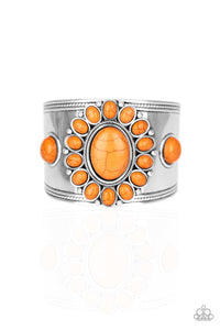 Paparazzi Room to Roam - Orange Stones - Silver Thick Cuff Bracelet - $5 Jewelry with Ashley Swint