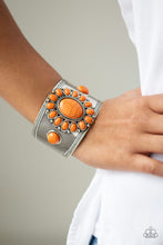 Load image into Gallery viewer, Paparazzi Room to Roam - Orange Stones - Silver Thick Cuff Bracelet - $5 Jewelry with Ashley Swint