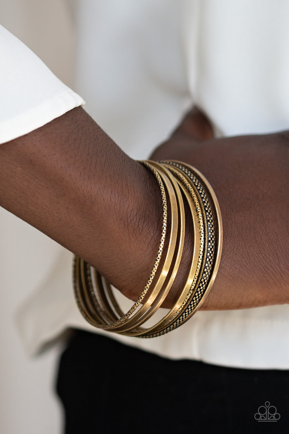 Paparazzi The Big BANGLE - Brass - Set of 7 Bangle Bracelets - $5 Jewelry With Ashley Swint