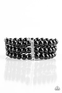 Paparazzi Royal Wedding - Black Beads - Glittery White Rhinestones - Stretchy Bracelet - $5 Jewelry With Ashley Swint