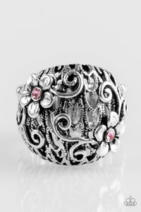 Paparazzi Spring Holiday - Pink Rhinestone - Silver Flower Ring - $5 Jewelry With Ashley Swint