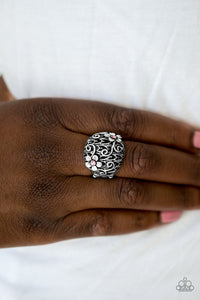 Paparazzi Spring Holiday - Pink Rhinestone - Silver Flower Ring - $5 Jewelry With Ashley Swint