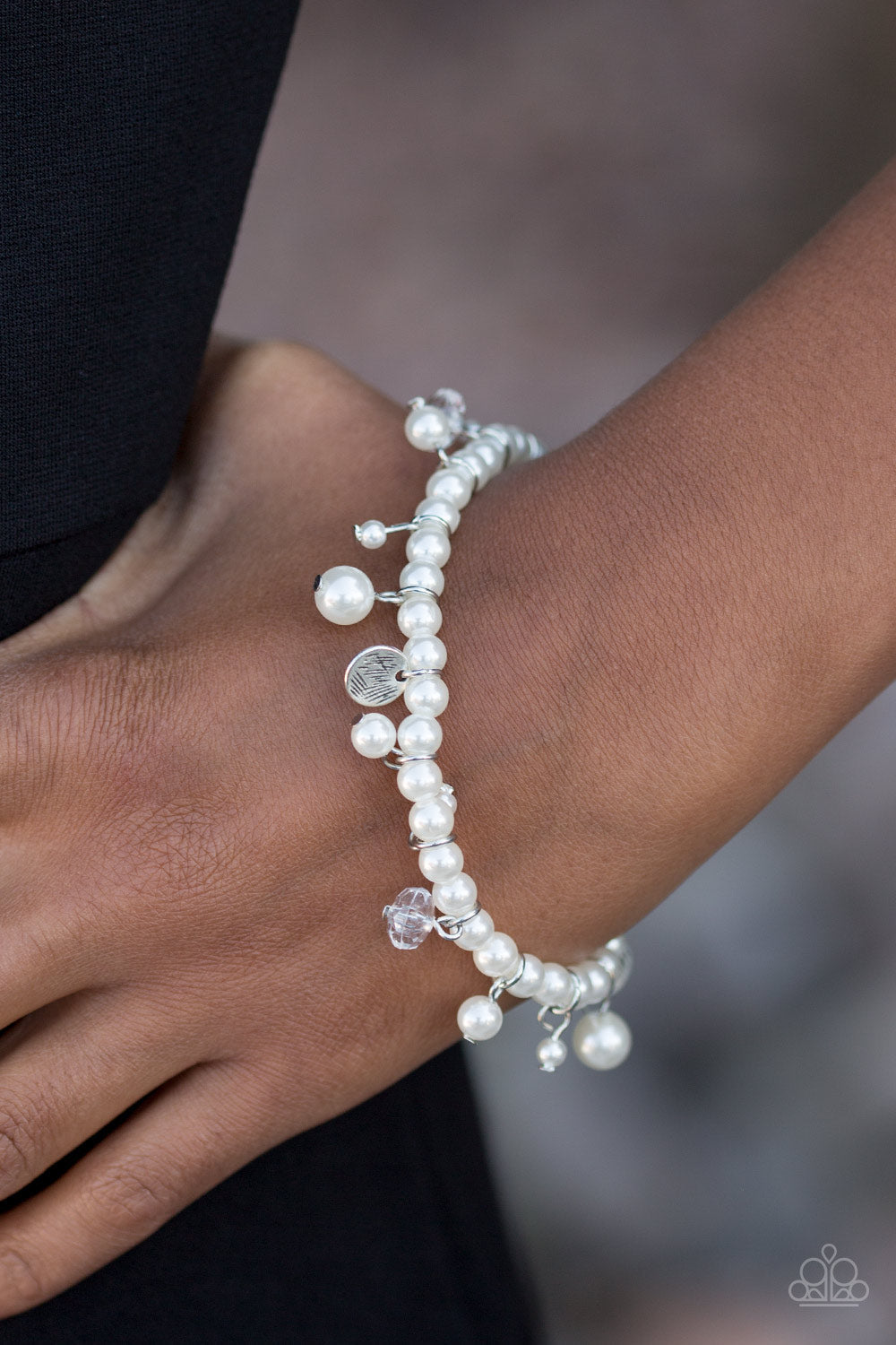 Paparazzi Treasure Chest Chic - White Pearls - Stretchy Band Bracelet - $5 Jewelry With Ashley Swint