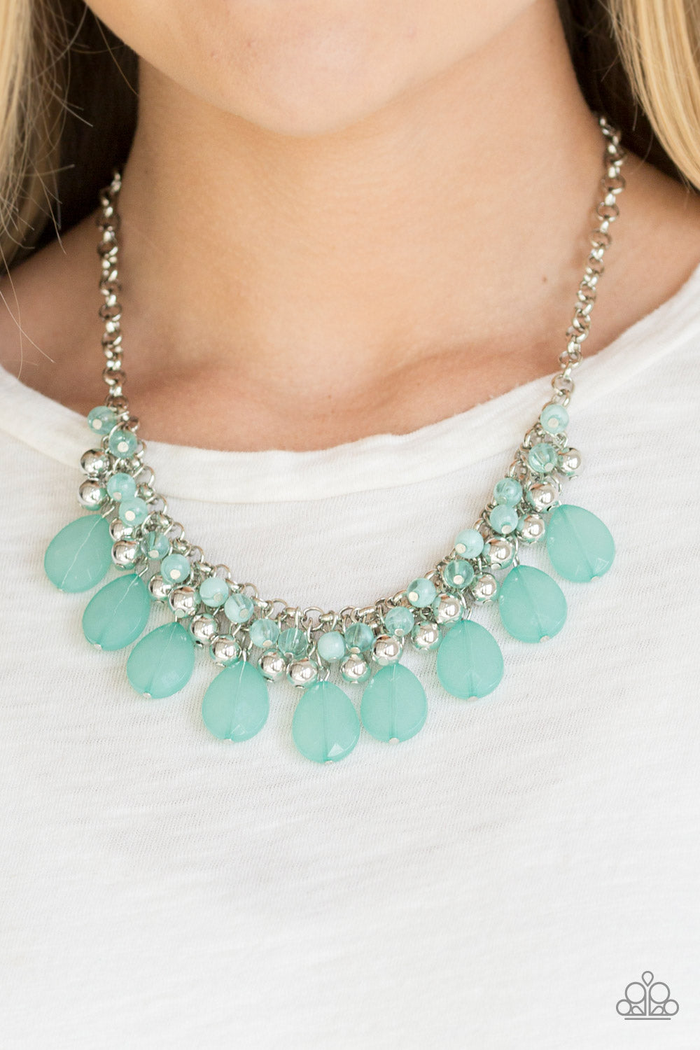 Paparazzi Trending Tropicana - Green Beads - Silver Necklace and matching Earrings - $5 Jewelry With Ashley Swint