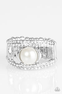 Paparazzi Bank Run - White Pearl - Rhinestones - Silver Ring - $5 Jewelry With Ashley Swint