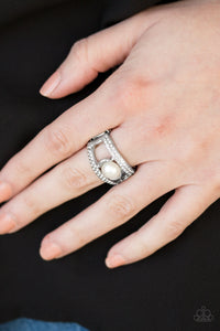 Paparazzi Bank Run - White Pearl - Rhinestones - Silver Ring - $5 Jewelry With Ashley Swint